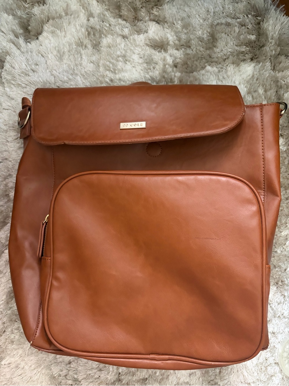 JJ COLE camel Tan Leather diaper Backpack with Pockets